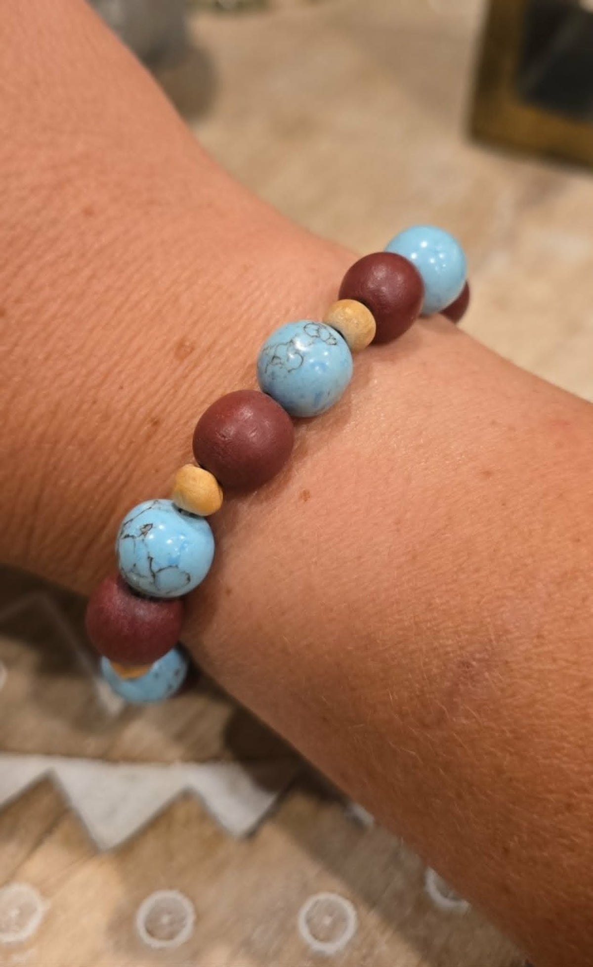 Desert Sky Bracelet | Handmade Turquoise & Wood Stretch Bracelet | Southwestern Inspired Jewelry