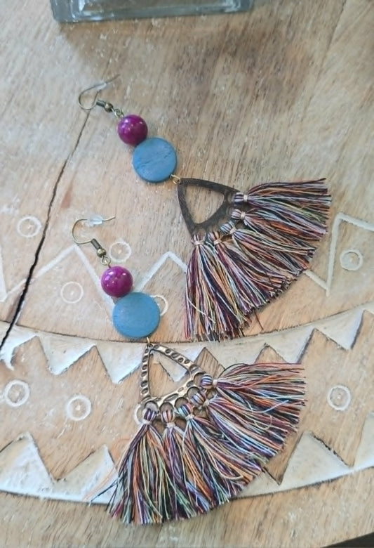 Boho Tassel Statement Earrings | Colorful Fringe Earrings | Lightweight Handmade Dangle Earrings | 4" Long