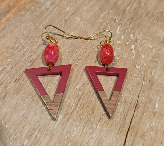 Crimson Triangle Wood Earrings