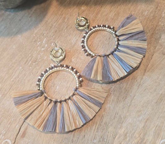 Natural Raffia Hoop Statement Earrings