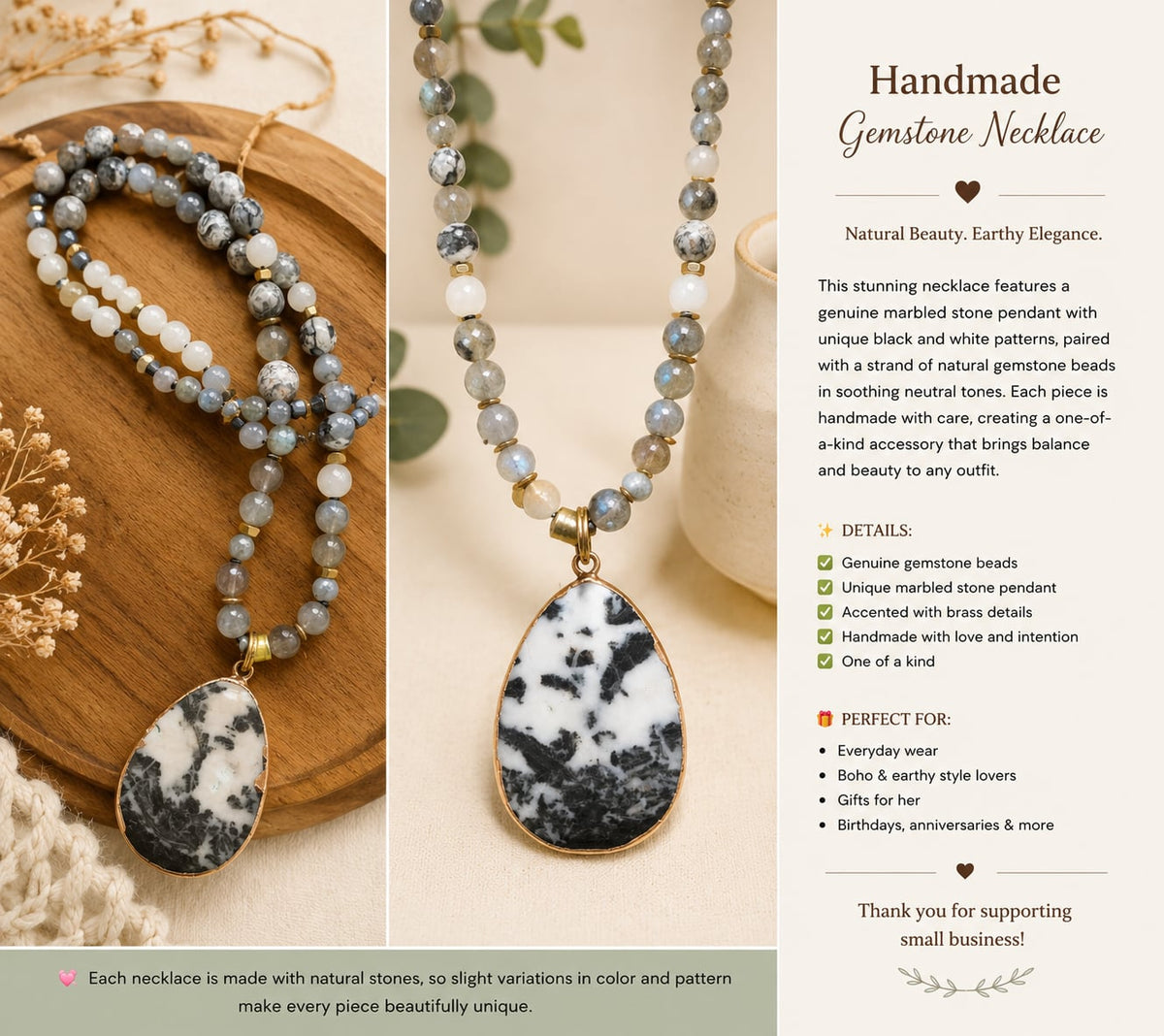 Neutral Gemstone Pendant Necklace