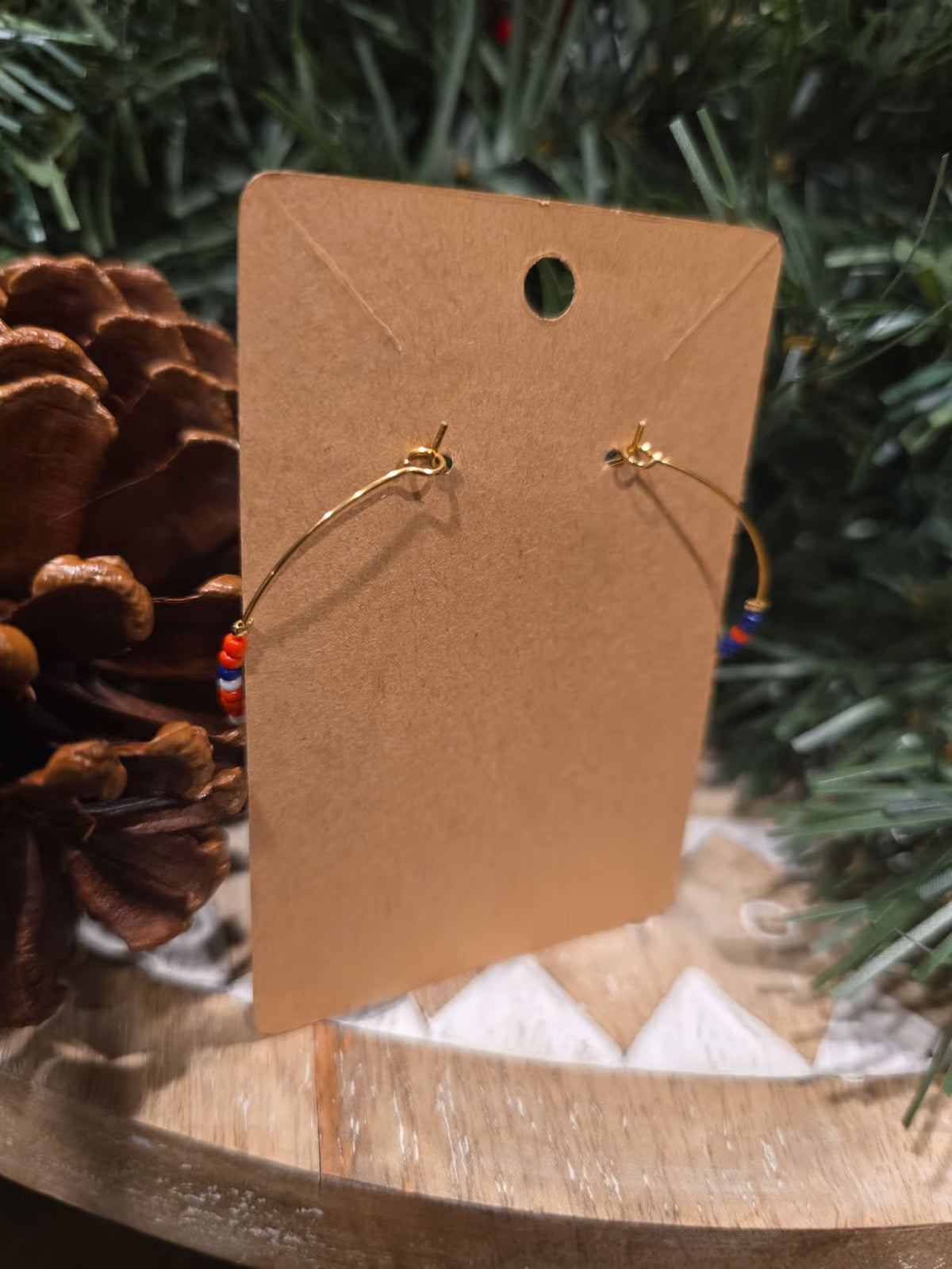 Patriotic Wing Hoop Earrings | Handmade Red, White &amp; Blue Beaded Gold-Tone Hoops