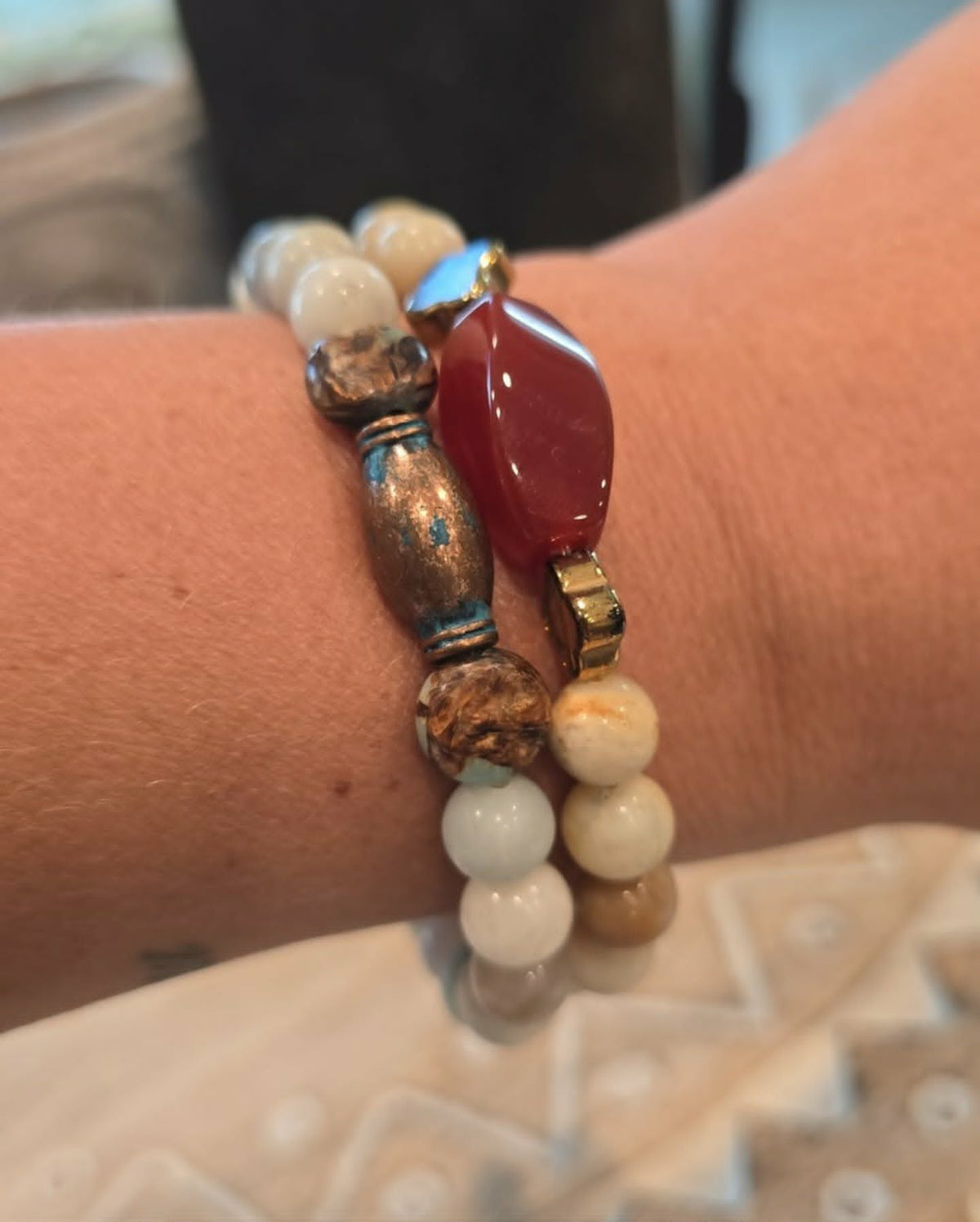 Rustic Earth Handmade Bracelet Set | Natural Stone Stretch Bracelets | Boho Stacking Bracelets | Artisan Beaded Jewelry | Gift for Her