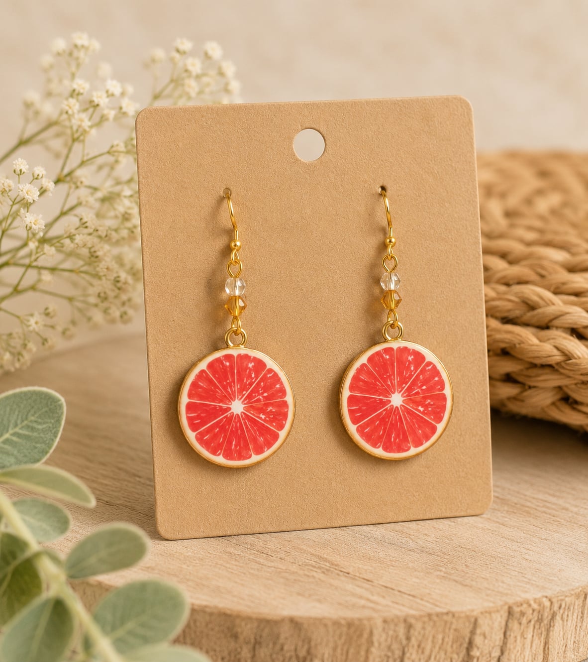 Grapefruit Slice Earrings | Handmade Fruit Earrings