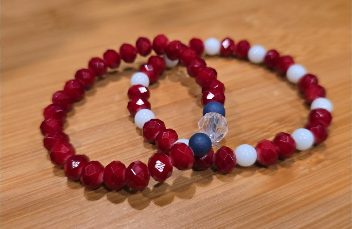Patriotic Bracelet Set | Handmade Red, White & Blue Stretch Bracelets | Stackable Jewelry Set