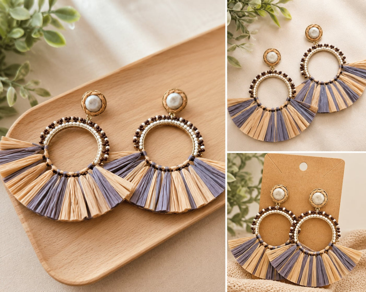 Natural Raffia Hoop Statement Earrings