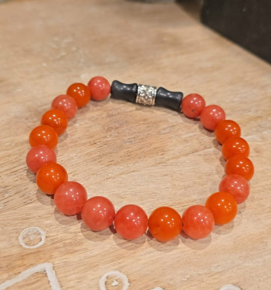 Ember Glow Bracelet | Handmade Red & Black Beaded Stretch Bracelet | One-of-a-Kind Artisan Jewelry