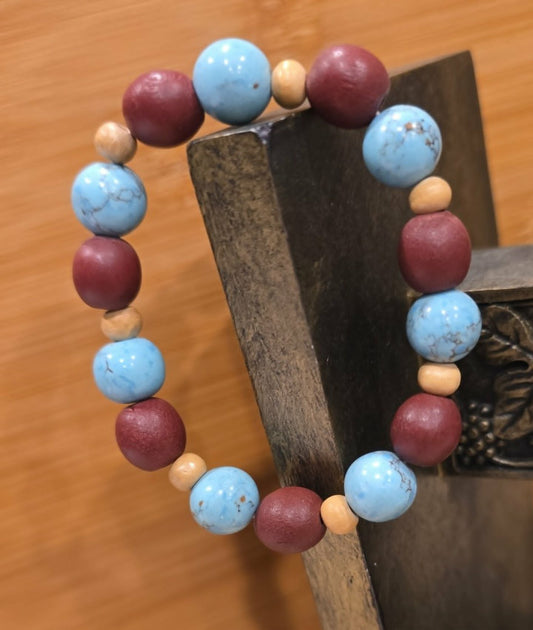 Desert Sky Bracelet | Handmade Turquoise & Wood Stretch Bracelet | Southwestern Inspired Jewelry