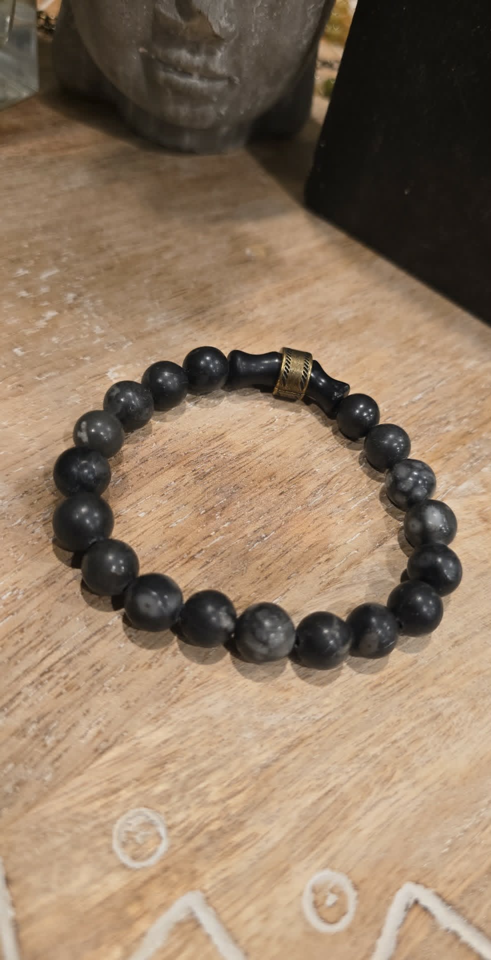 Midnight Stone Bracelet | Handmade Black Beaded Stretch Bracelet | One-of-a-Kind Artisan Jewelry
