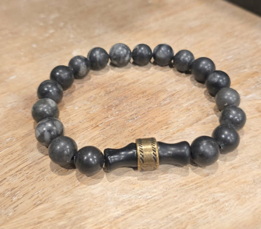 Midnight Stone Bracelet | Handmade Black Beaded Stretch Bracelet | One-of-a-Kind Artisan Jewelry