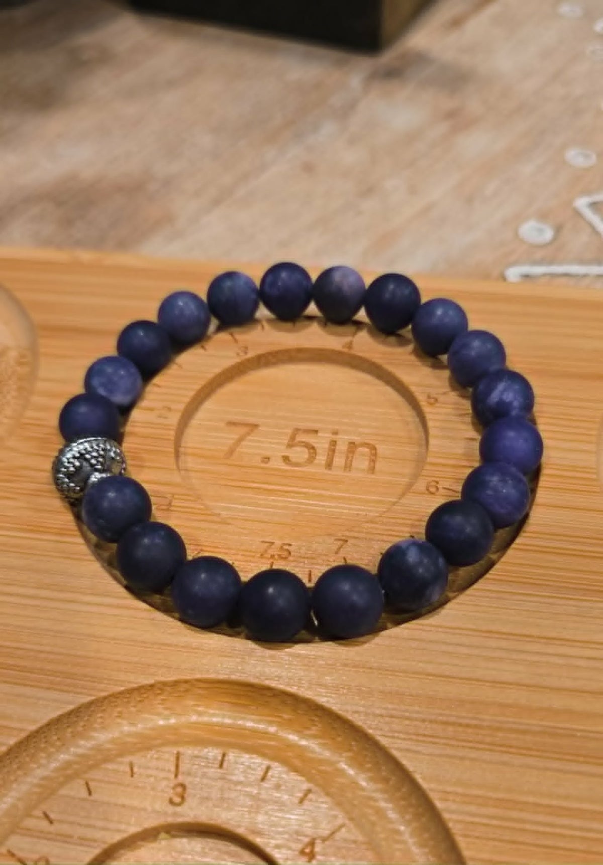 Midnight Bloom Bracelet | Handmade Matte Indigo Beaded Stretch Bracelet | One-of-a-Kind Artisan Jewelry