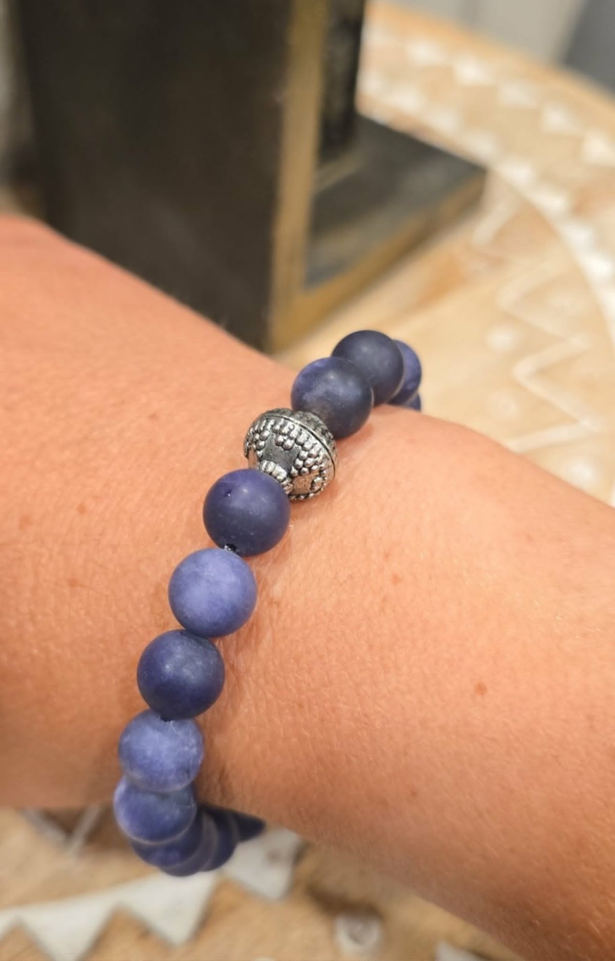 Midnight Bloom Bracelet | Handmade Matte Indigo Beaded Stretch Bracelet | One-of-a-Kind Artisan Jewelry