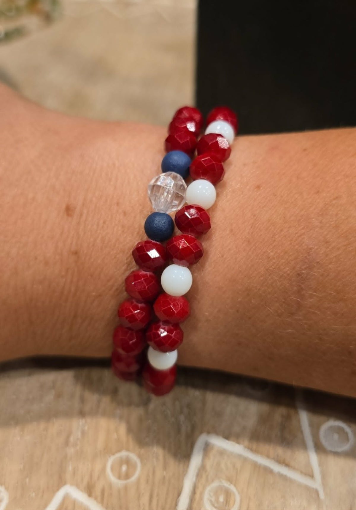 Patriotic Bracelet Set | Handmade Red, White & Blue Stretch Bracelets | Stackable Jewelry Set