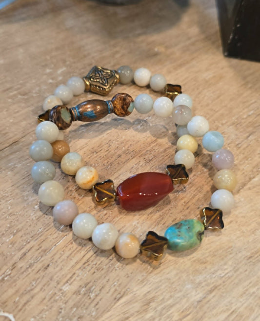 Rustic Earth Handmade Bracelet Set | Natural Stone Stretch Bracelets | Boho Stacking Bracelets | Artisan Beaded Jewelry | Gift for Her