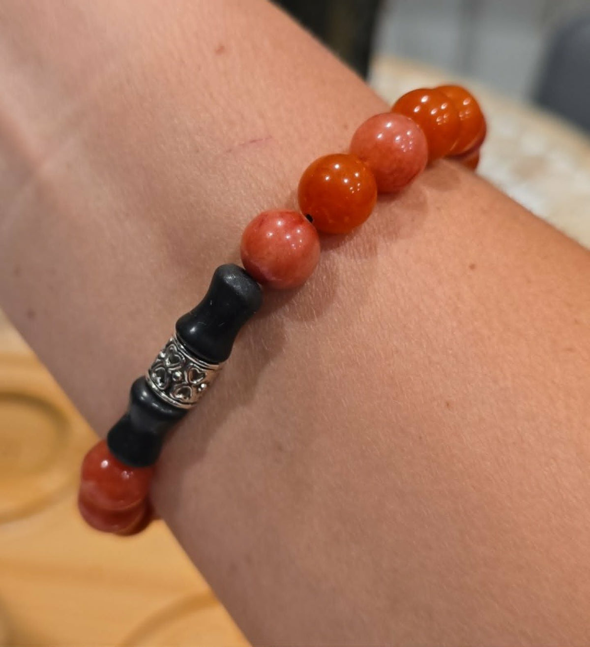 Ember Glow Bracelet | Handmade Red & Black Beaded Stretch Bracelet | One-of-a-Kind Artisan Jewelry