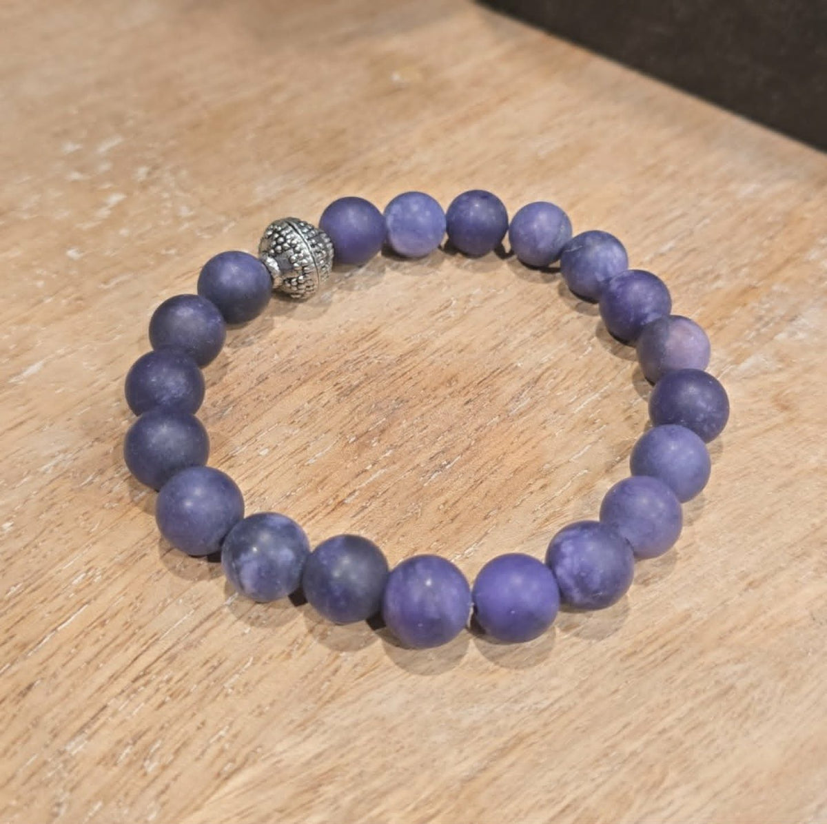 Midnight Bloom Bracelet | Handmade Matte Indigo Beaded Stretch Bracelet | One-of-a-Kind Artisan Jewelry