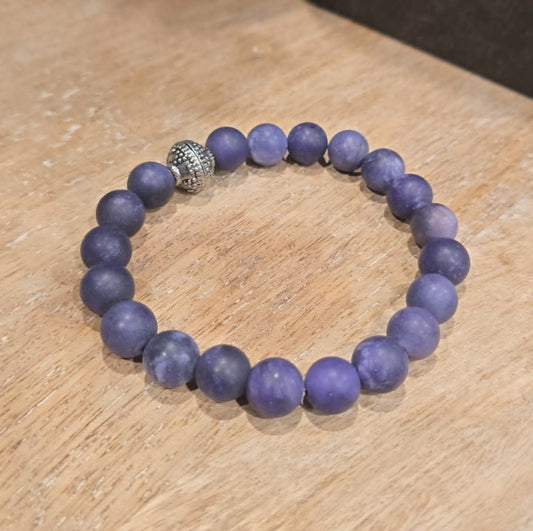 Midnight Bloom Bracelet | Handmade Matte Indigo Beaded Stretch Bracelet | One-of-a-Kind Artisan Jewelry