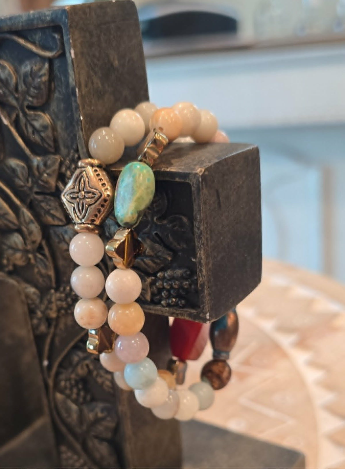 Rustic Earth Handmade Bracelet Set | Natural Stone Stretch Bracelets | Boho Stacking Bracelets | Artisan Beaded Jewelry | Gift for Her