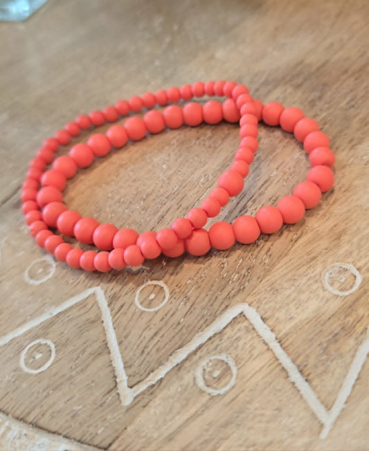 Coral Pink Beaded Bracelet Set | Matching Stretch Bracelets | Stackable Minimalist Jewelry | Mother & Daughter Bracelet Set