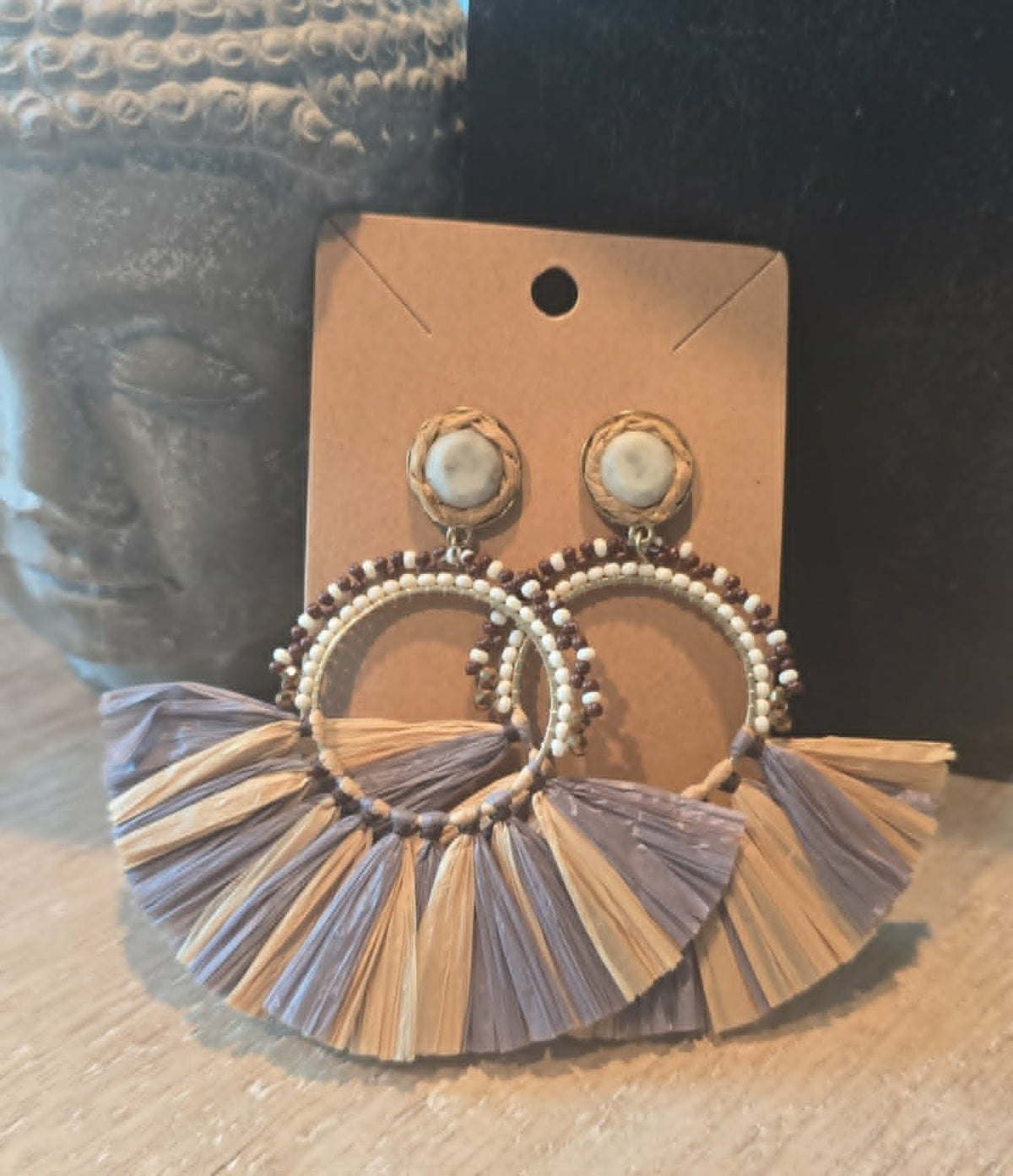 Natural Raffia Hoop Statement Earrings