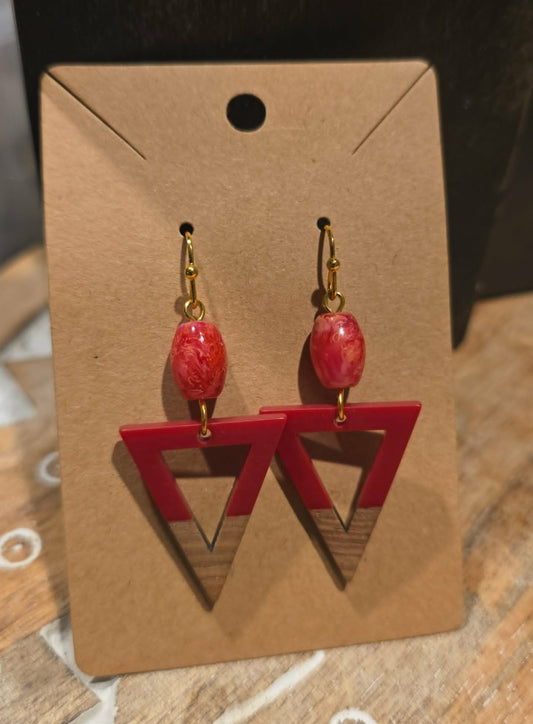 Crimson Triangle Wood Earrings