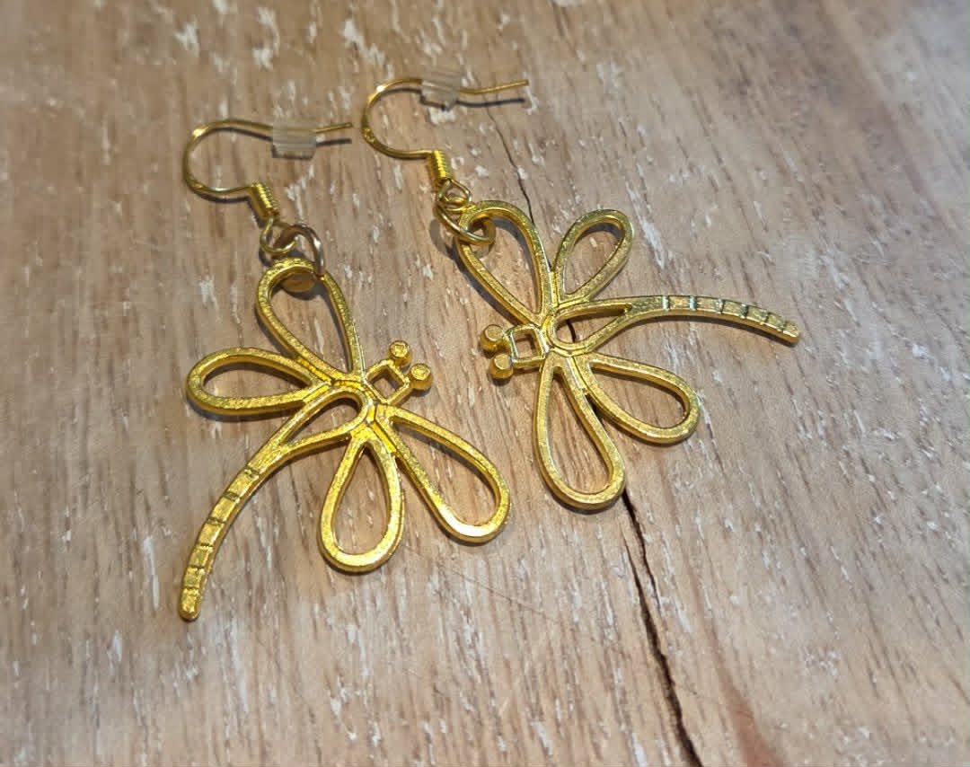 Golden Dragonfly Earrings | Lightweight Gold-Tone Nature Inspired Earrings | Handmade Statement Jewelry