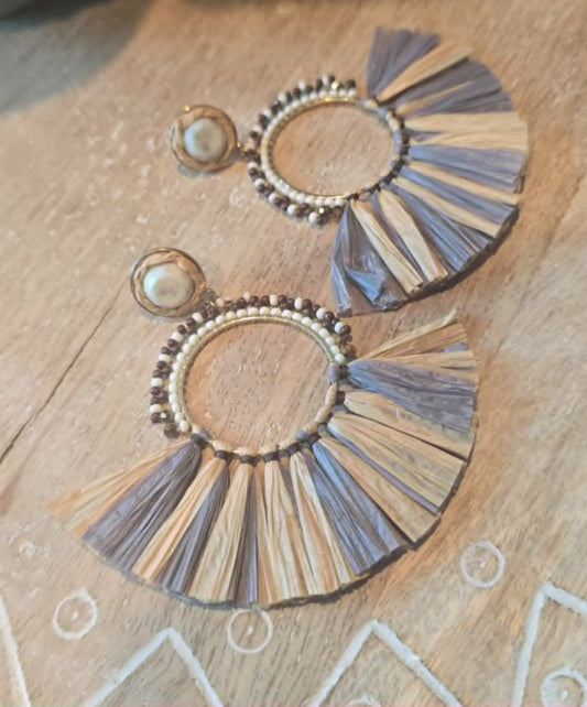Natural Raffia Hoop Statement Earrings