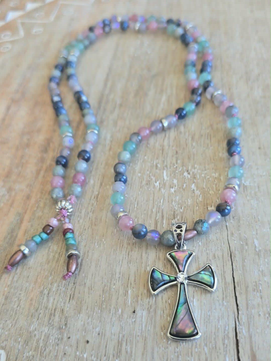 Multicolor Beaded Cross Necklace
