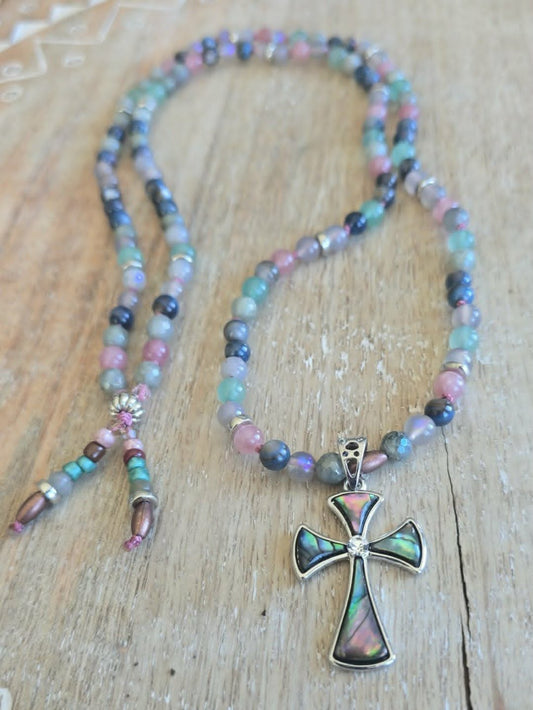 Multicolor Beaded Cross Necklace