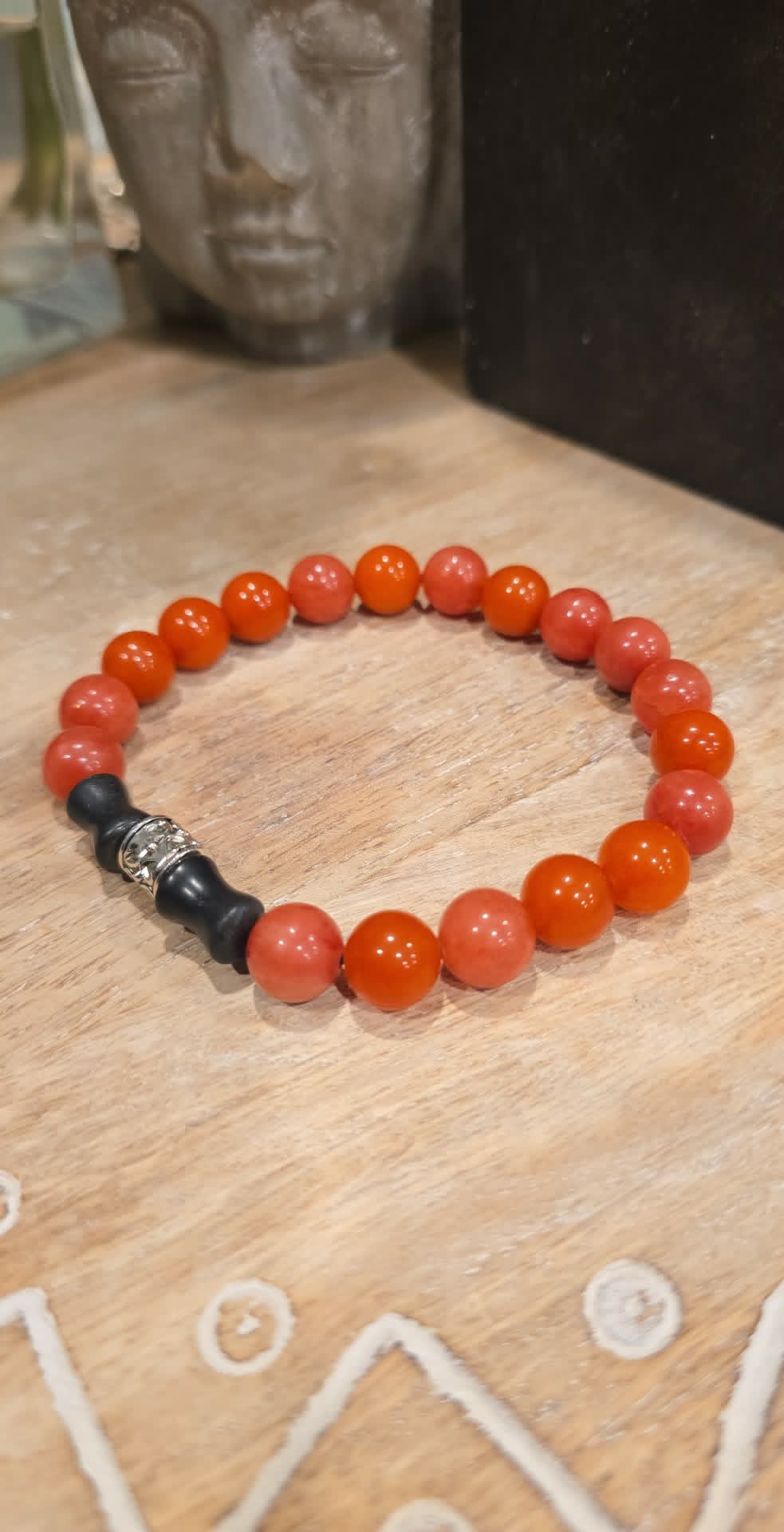 Ember Glow Bracelet | Handmade Red & Black Beaded Stretch Bracelet | One-of-a-Kind Artisan Jewelry