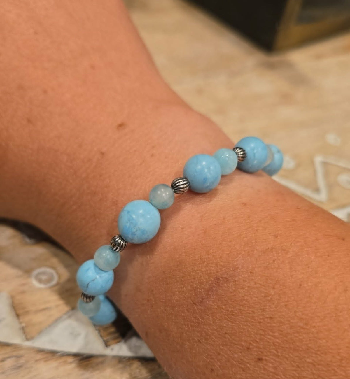 Sky Serenity Bracelet | Handmade Blue Beaded Stretch Bracelet | One-of-a-Kind Artisan Jewelry