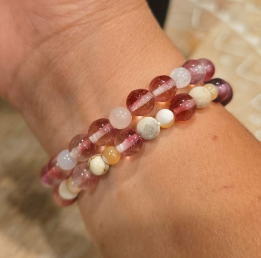 Berry Bloom Bracelet Set | Handmade Pink Beaded Bracelet Stack | Stretch Bracelet Set | Feminine Layering Bracelets | Gift for Her