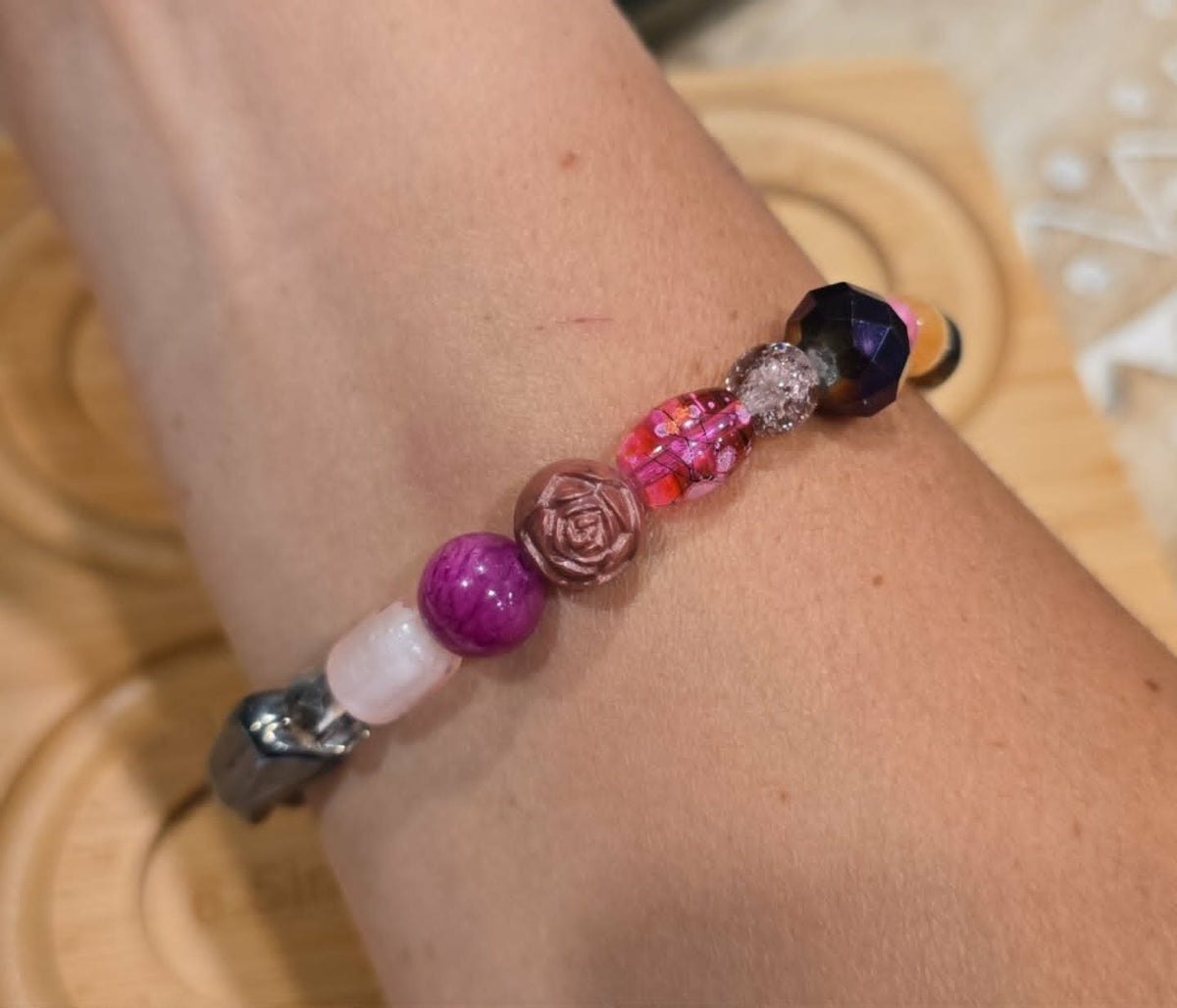 Wildflower Mosaic Bracelet | One-of-a-Kind Handmade Beaded Stretch Bracelet | Eclectic Artisan Jewelry
