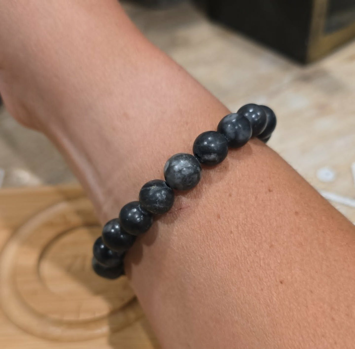 Midnight Stone Bracelet | Handmade Black Beaded Stretch Bracelet | One-of-a-Kind Artisan Jewelry