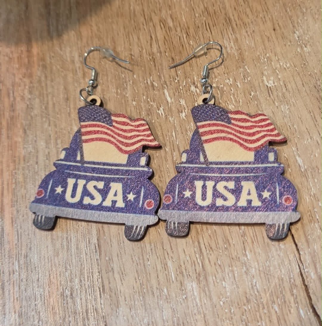 Patriotic USA Truck Earrings