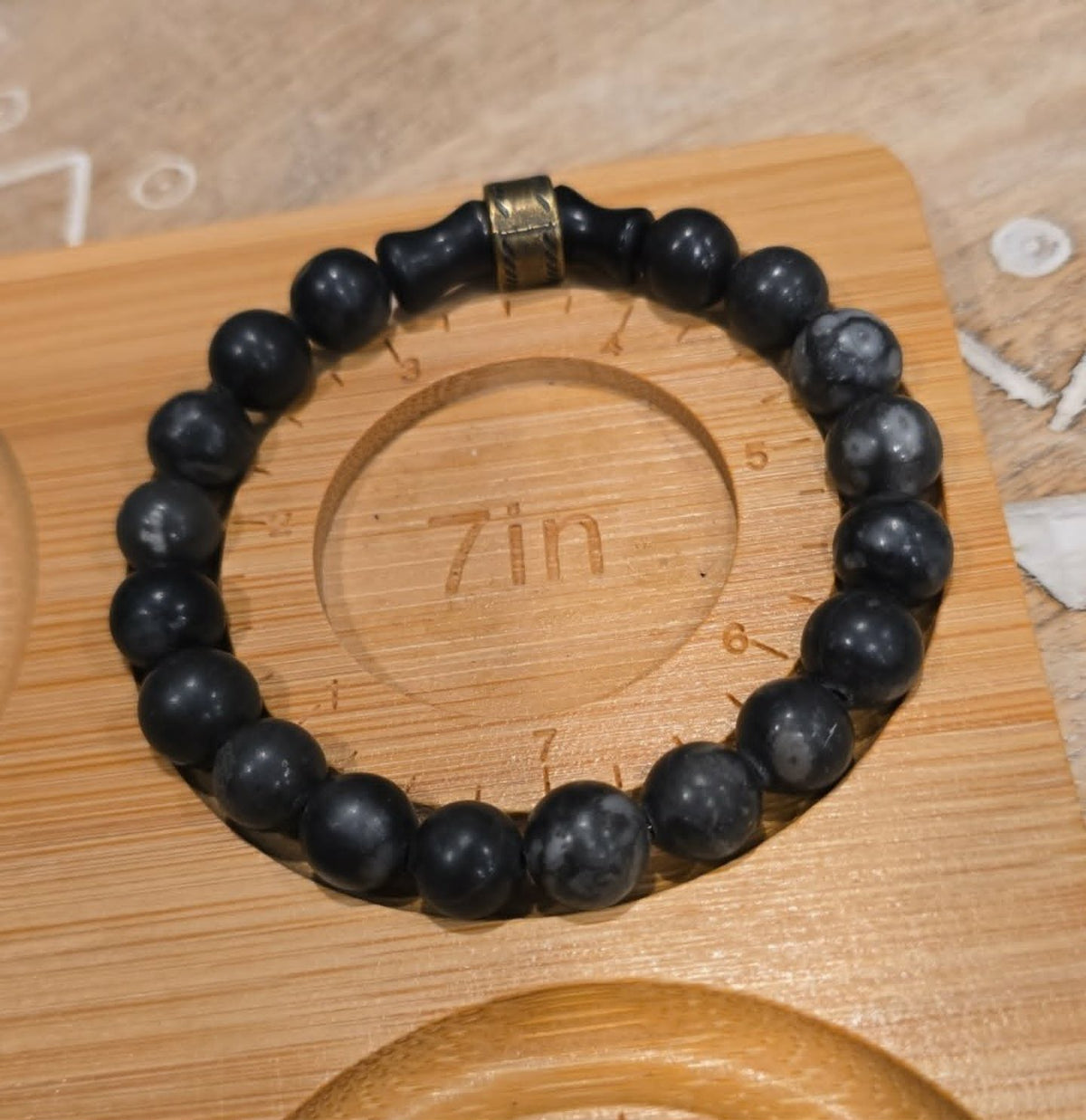 Midnight Stone Bracelet | Handmade Black Beaded Stretch Bracelet | One-of-a-Kind Artisan Jewelry