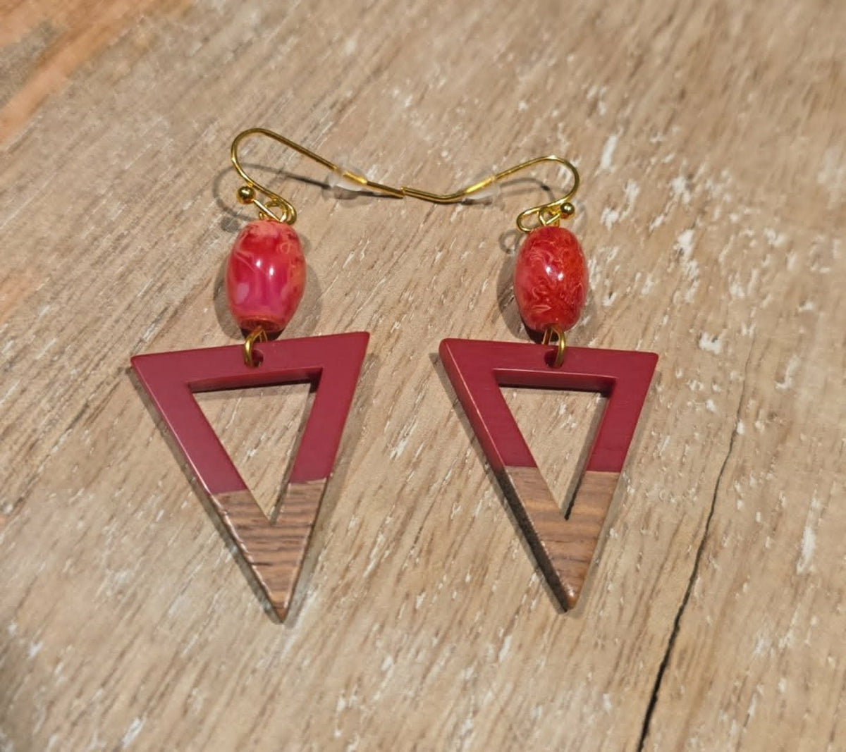 Crimson Triangle Wood Earrings