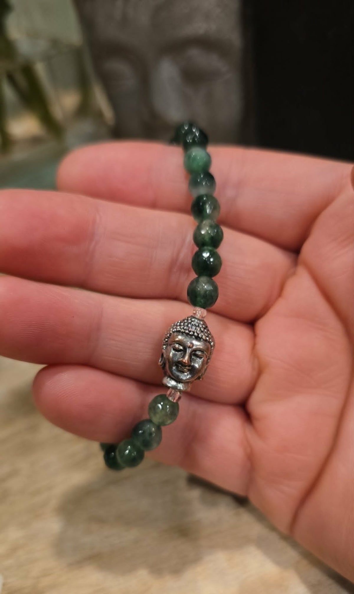 Serene Buddha Bracelet | Handmade Green Beaded Stretch Bracelet | Meditation & Mindfulness Jewelry