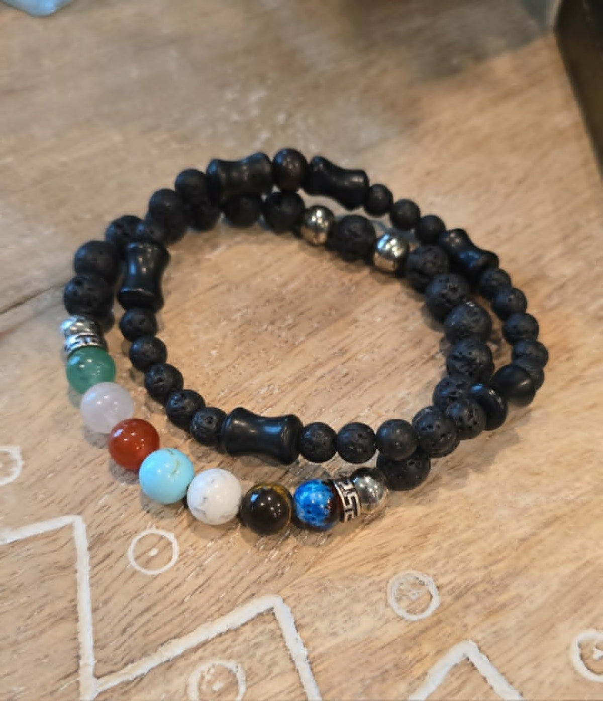 Black Lava Stone Bracelet Set | Handmade Stretch Bracelets | Stackable Aromatherapy Jewelry | Gift for Him or Her