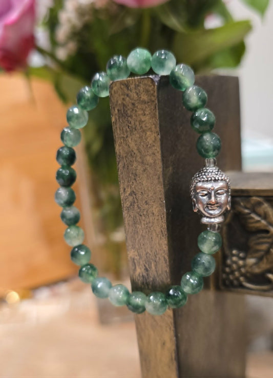 Serene Buddha Bracelet | Handmade Green Beaded Stretch Bracelet | Meditation & Mindfulness Jewelry