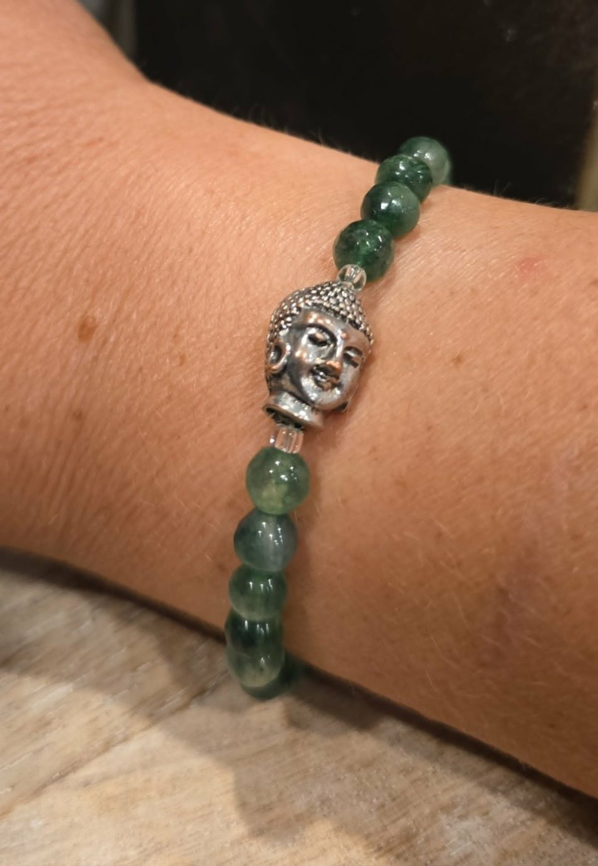 Serene Buddha Bracelet | Handmade Green Beaded Stretch Bracelet | Meditation & Mindfulness Jewelry