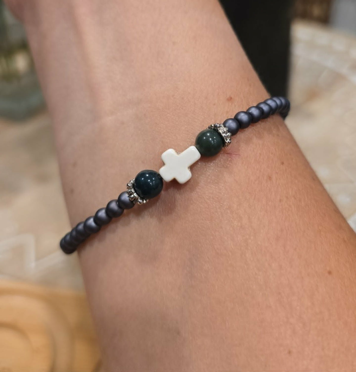 Faith Over Fear Cross Bracelet | Handmade Christian Stretch Bracelet | Minimalist Faith Jewelry | Gift of Encouragement