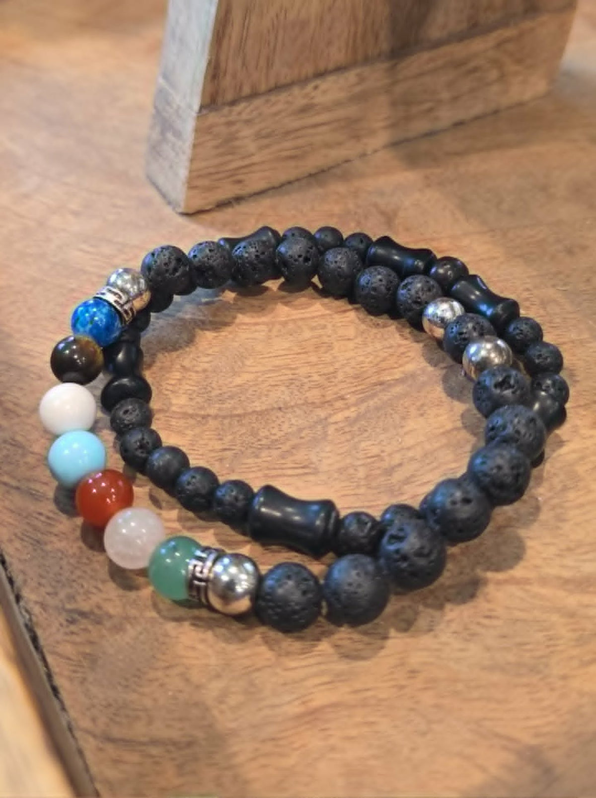 Black Lava Stone Bracelet Set | Handmade Stretch Bracelets | Stackable Aromatherapy Jewelry | Gift for Him or Her