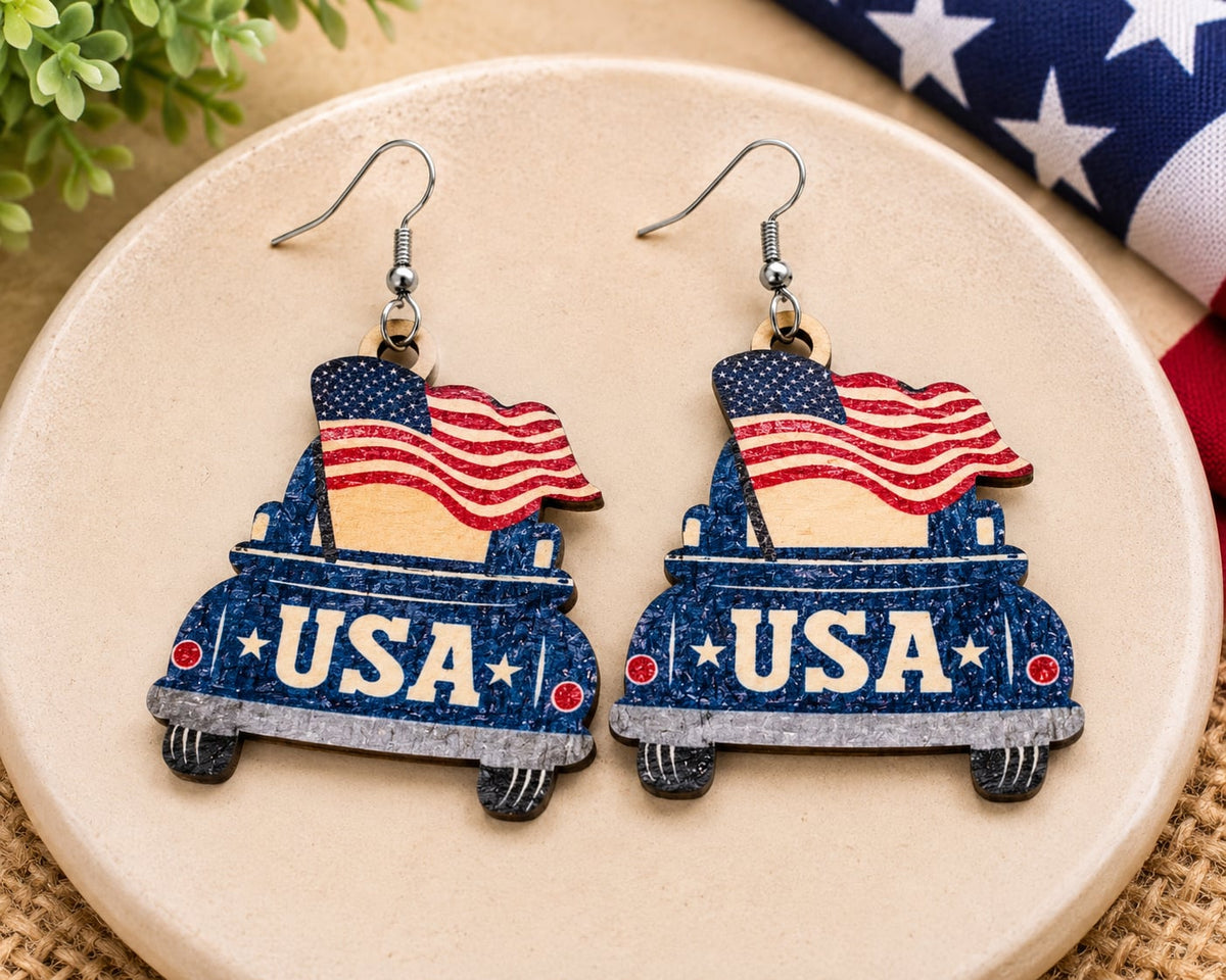 Patriotic USA Truck Earrings