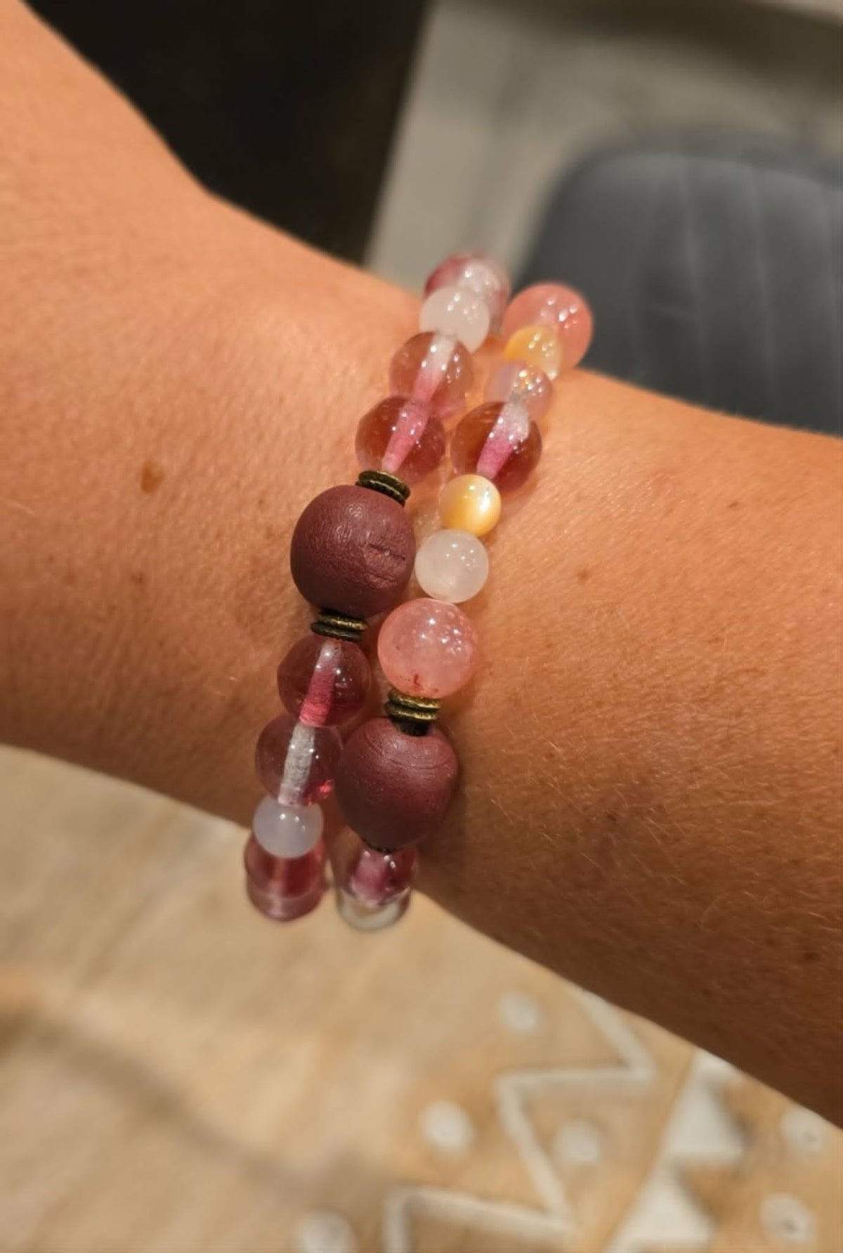 Berry Bloom Bracelet Set | Handmade Pink Beaded Bracelet Stack | Stretch Bracelet Set | Feminine Layering Bracelets | Gift for Her