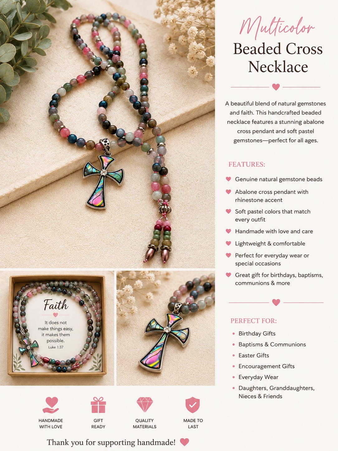 Multicolor Beaded Cross Necklace